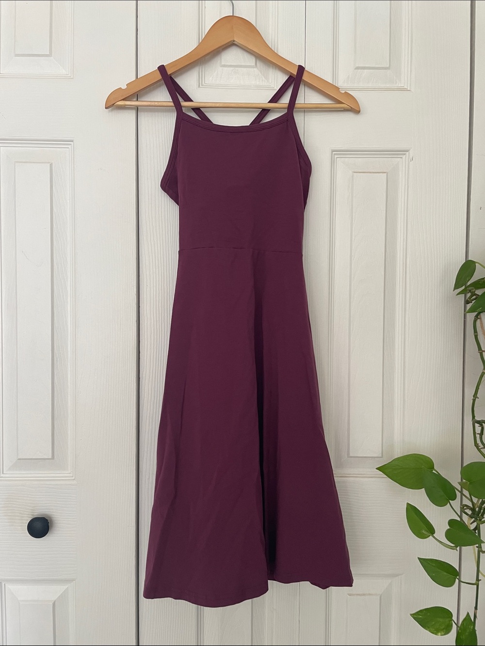 Pact Women's Plum Purple Organic Cotton Fit & Flare Cross Back Pocket Dress